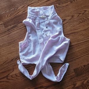 LA hearts cropped front tie button down short in purple